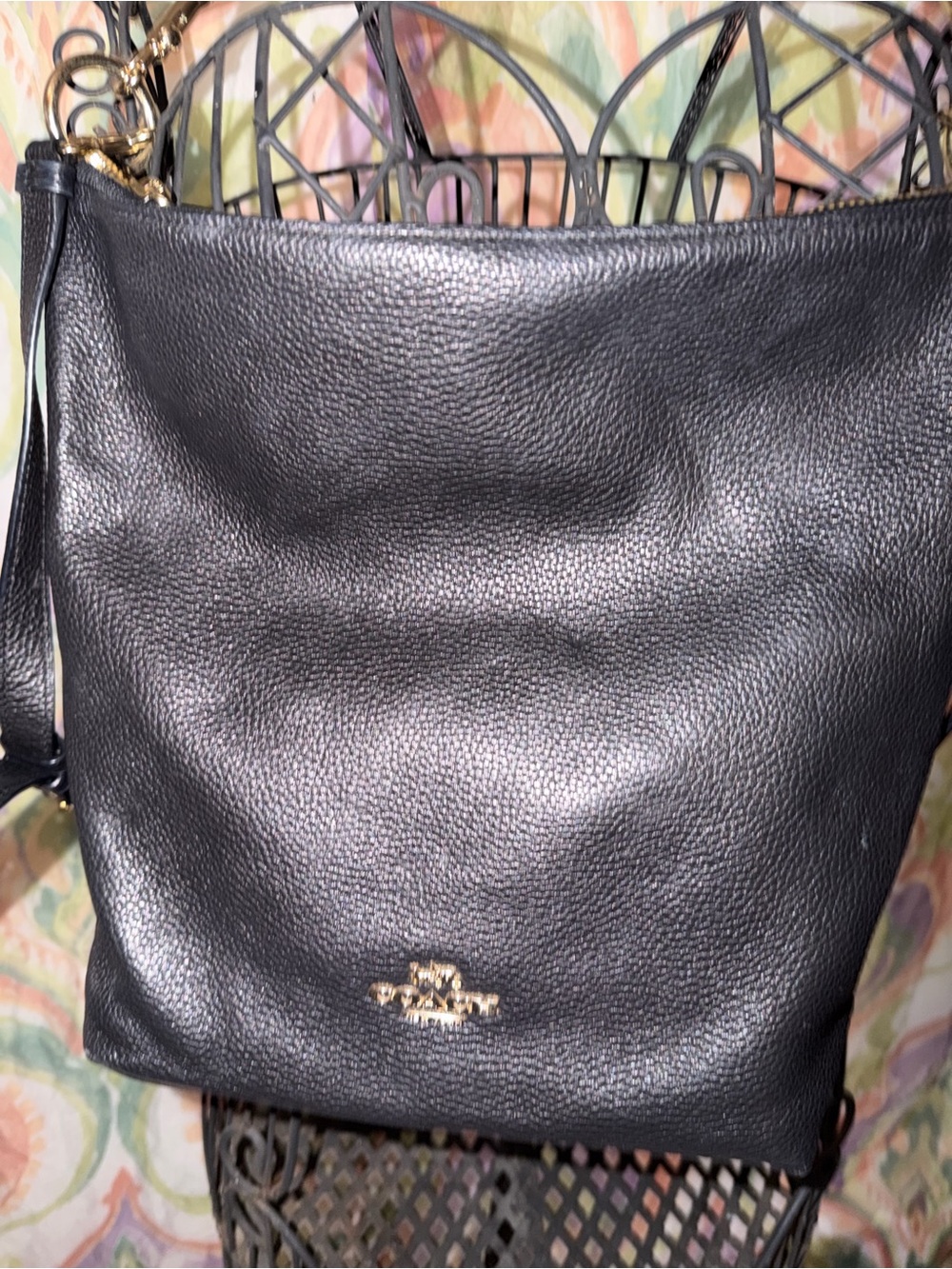 Coach Pebbled Leather Black Crossbody Bag